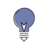 Cartoon image of a lightbulb in a grey blue color.