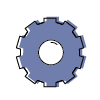 Cartoon image of a gear in a grey blue color.